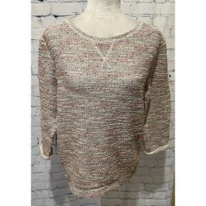 H&M Knit Sweater Henley Medium Pink Cream Textured 3/4 Sleeve Crew Neck NWT